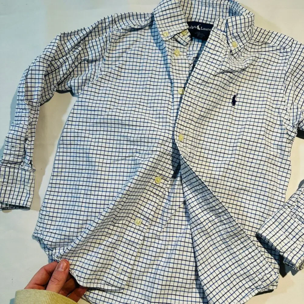 Ralph Lauren Blue & White Checkered Button Down Long Sleeve Top Sz 4/4t